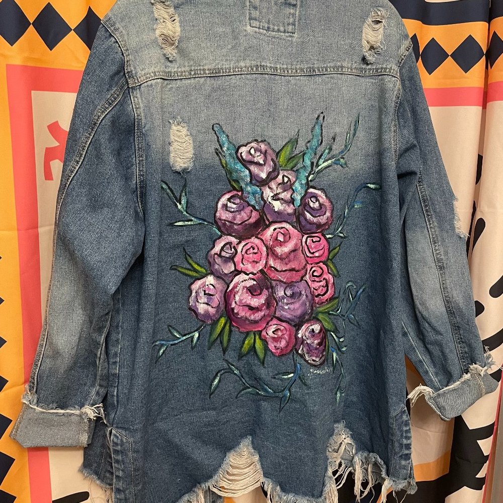 XL-3X Hand Painted Denim Jacket